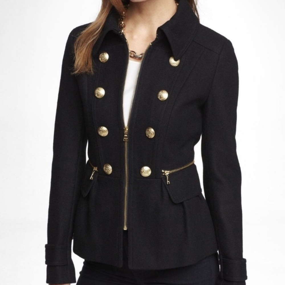Express Black Double Breasted Military Peacoat